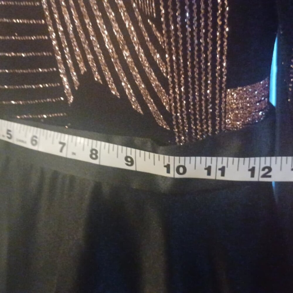 Betsy & Adam Size P2 Black and Gold Wedding Party Dress - Picture 10 of 12